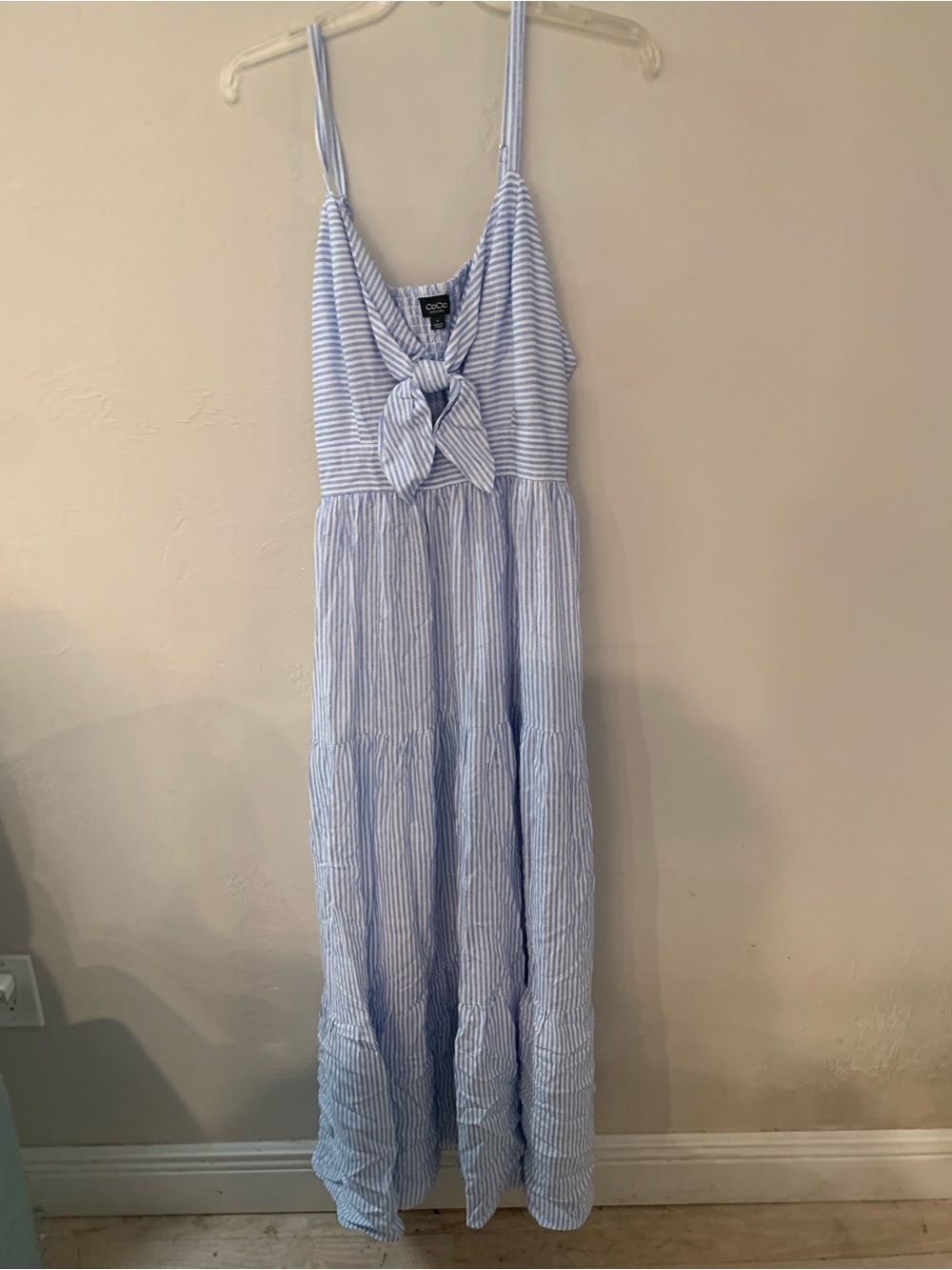 CeCe Coastal Blue & White Striped Tie-Front Keyhole Maxi Sundress NWT XL